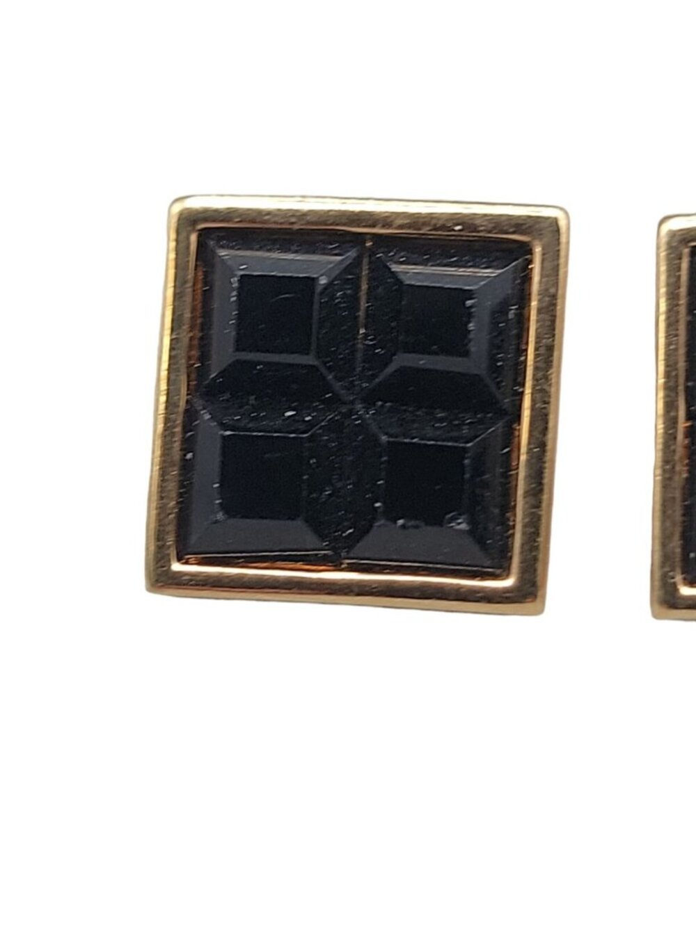 Swarovski Sal Signed Black Crystal Grid Square Post Earrings Gold Plated Studs - Picture 13 of 13